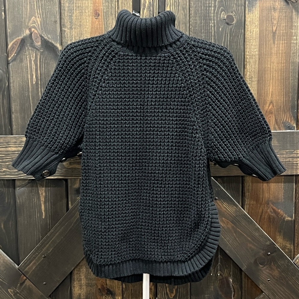 J. Crew Black Oversized Chunky Knit Sweater XS S Turtleneck Button Side Academia